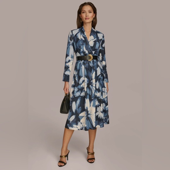 Donna Karan Dresses & Skirts - NWT Donna Karan New York FLORAL BELTED A LINE MIDI DRESS Sz 8